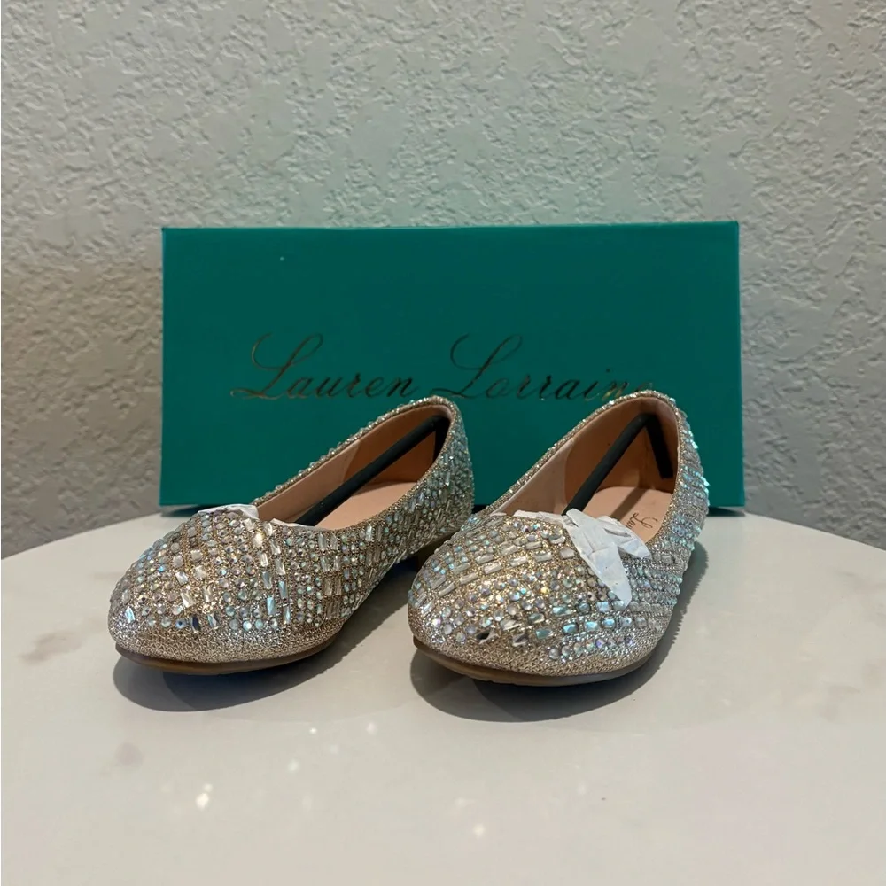 X Lauren Lorraine Brenda Nude Sparkle Jewel Ballet Flats Shoes Girls Size 9 NWT
